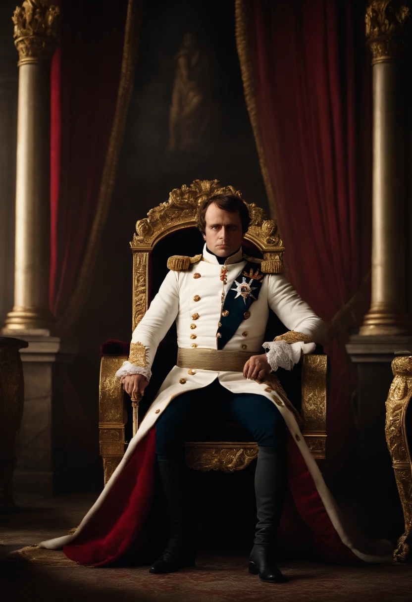 Depicting Napoleon seated on a majestic throne, avec la devise "NON, I Am the Throne" Written around. Montrez-le comme le centre du pouvoir, Cinematographic without Napoleon