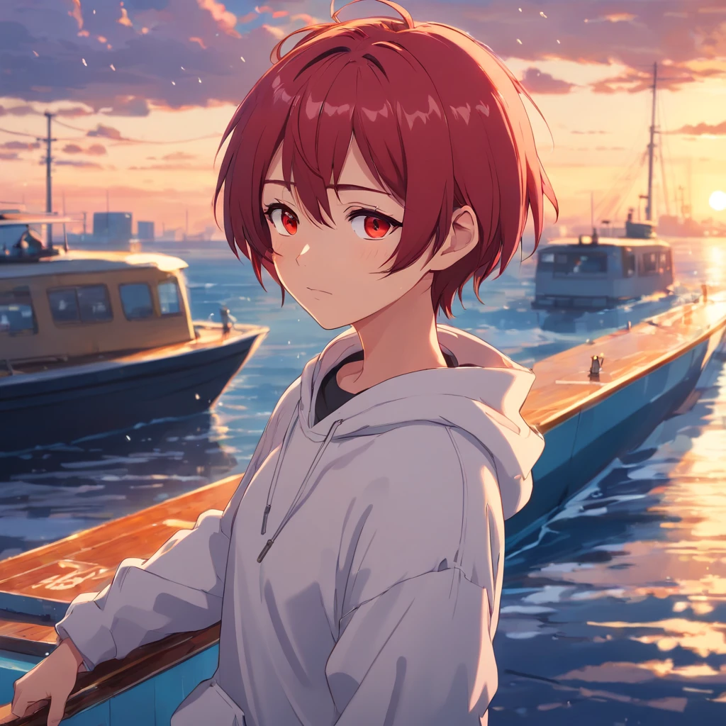 red hairs、yellow eyes、Anime boy with white sweatshirt, Black pants red-haired boy anime standing on the boat and 4k anime wallpaper on a rainy day with freckles, 4K Anime Style, anime wallpaper 4k, 4K Anime Wallpapers, 4 k manga wallpaper, Tall anime face with blue eyes, Anime art wallpaper 8k, anime art wallpaper 4k, anime art wallpaper 4k