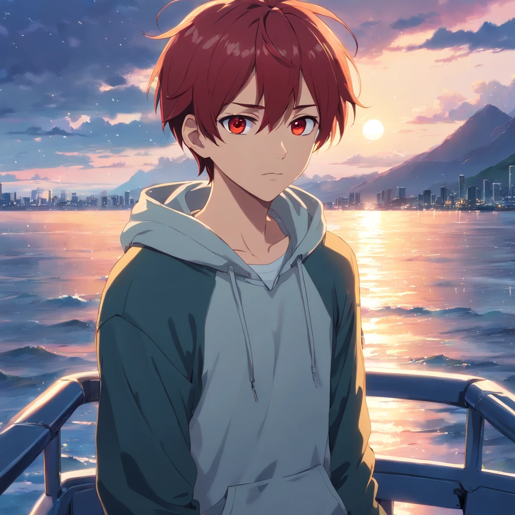 red hairs、yellow eyes、Anime boy with white sweatshirt, Black pants red-haired boy anime standing on the boat and 4k anime wallpaper on a rainy day with freckles, 4K Anime Style, anime wallpaper 4k, 4K Anime Wallpapers, 4 k manga wallpaper, Tall anime face with blue eyes, Anime art wallpaper 8k, anime art wallpaper 4k, anime art wallpaper 4k