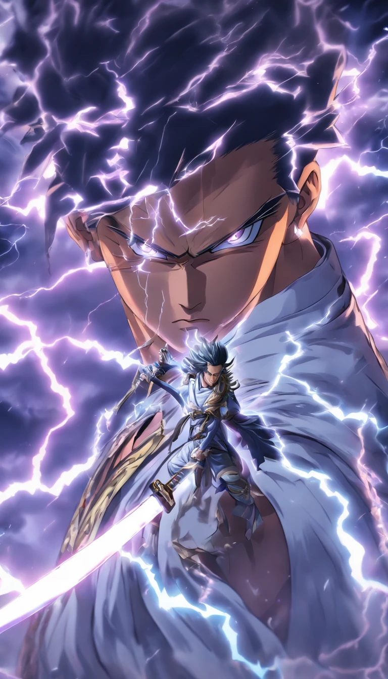((master part))，((best quality))，distant view，Surrounding lightning，Chuva de Espada，A young Taoist priest，Sistema de Espada Infinita，efeitos de brilho，hyper-realistic，Ultra foto realismo，Chinese Black and White Shadow Style，Preto e branco，Discoloration，mancha，sombra，8k，super-fino，alta qualidade