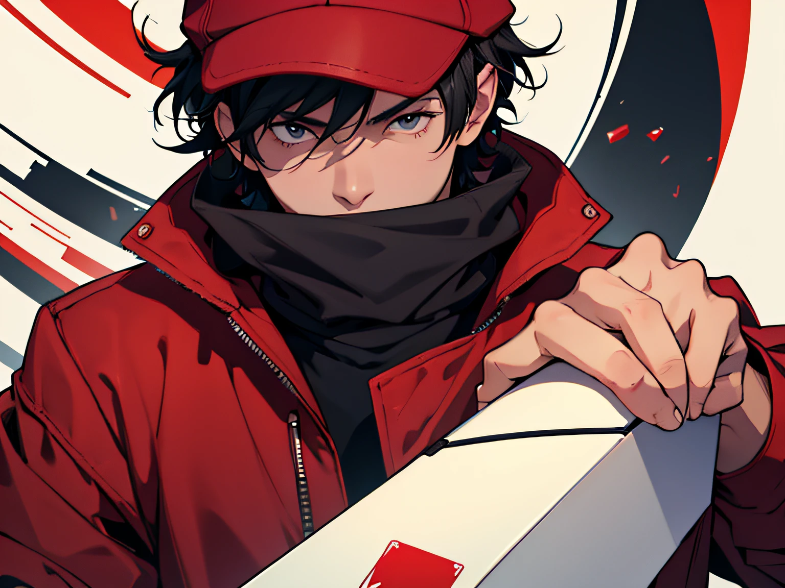 Young man in red hat!!、short-haired、A dark-haired、an animated character!!、high-level image quality!!, high quality background!!, ,in 8K!、casino