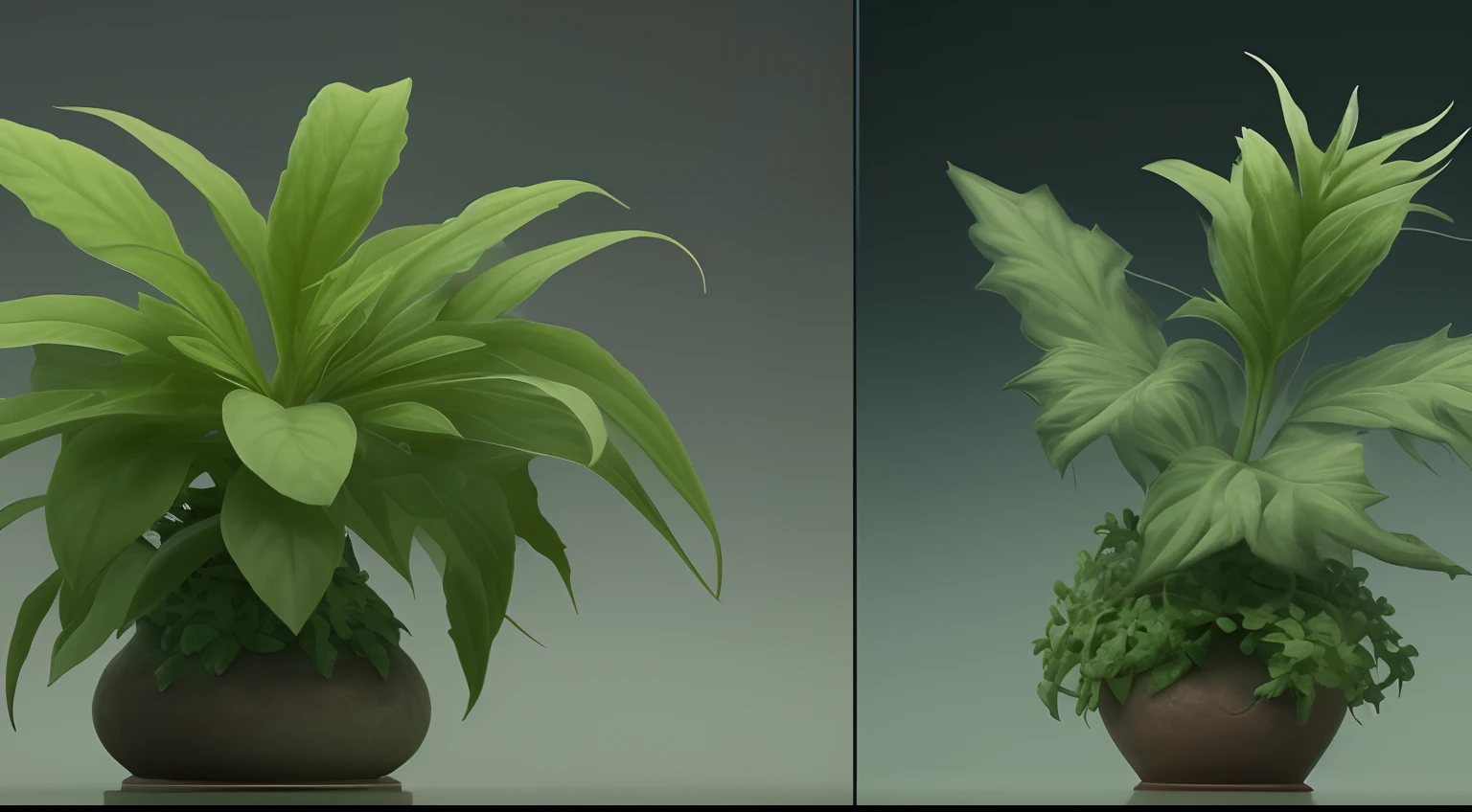 Show side-by-side images of the two plants, emphasizing their differences in growth.animation film