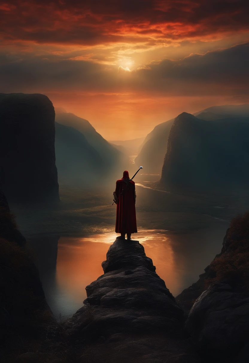 A huge hell's gate in the distance,A hero who stands alone,The Holy Sword Held