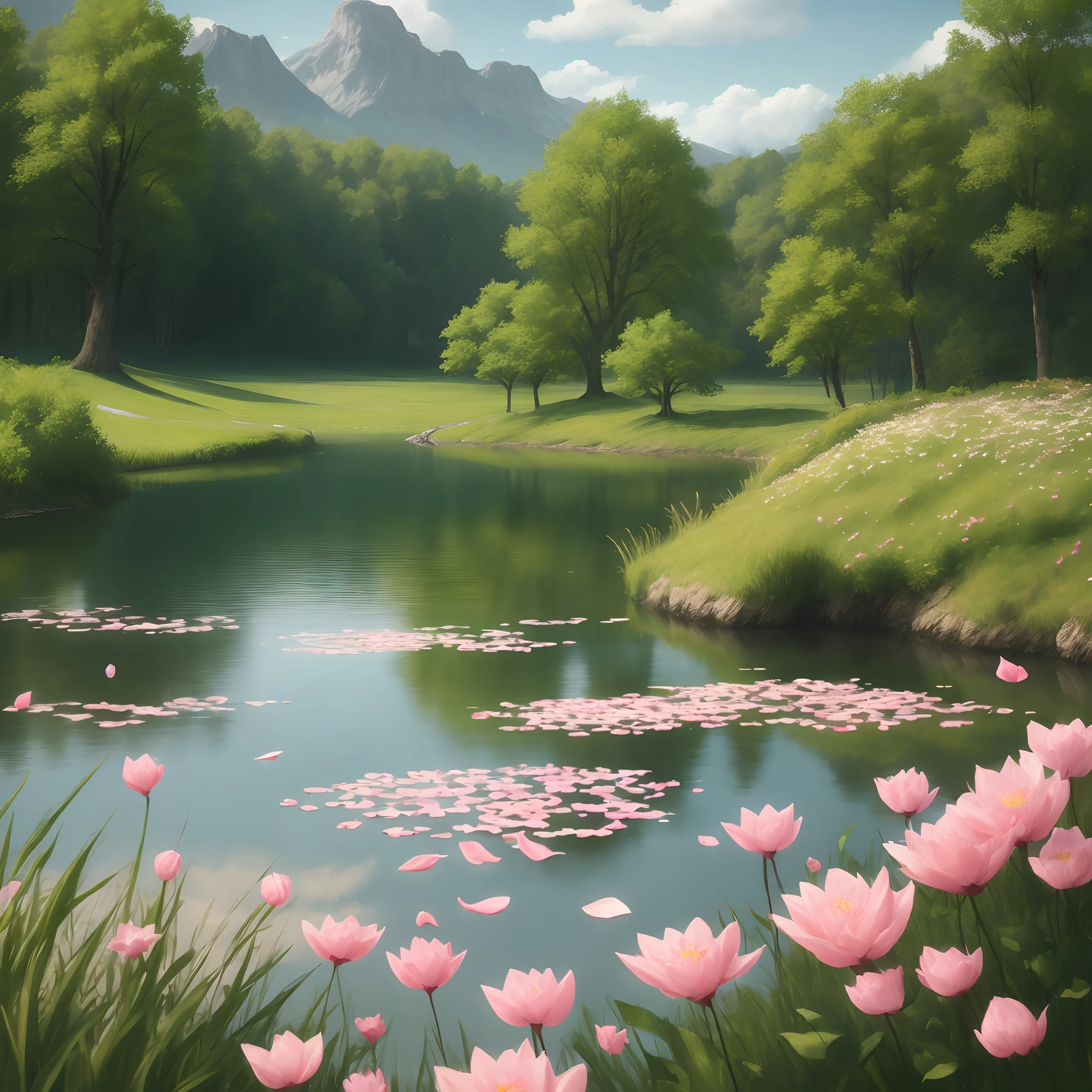 Lake with petals on top