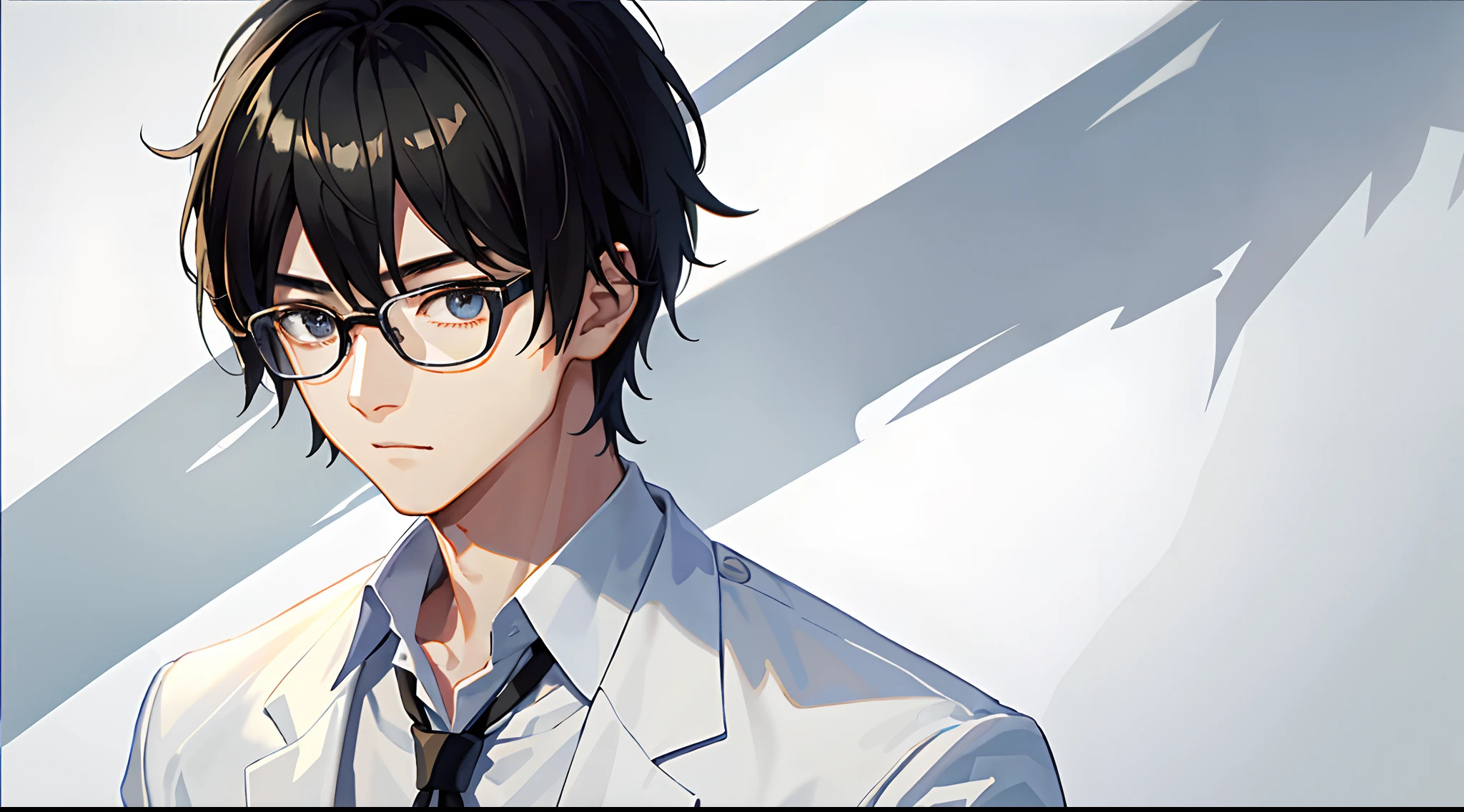 ((​masterpiece、top-quality、ultra-definition、high-detail))、One young man、Short black hair、radiant eyes、、25-years old、White shirt、Beautiful skins、eye glasses