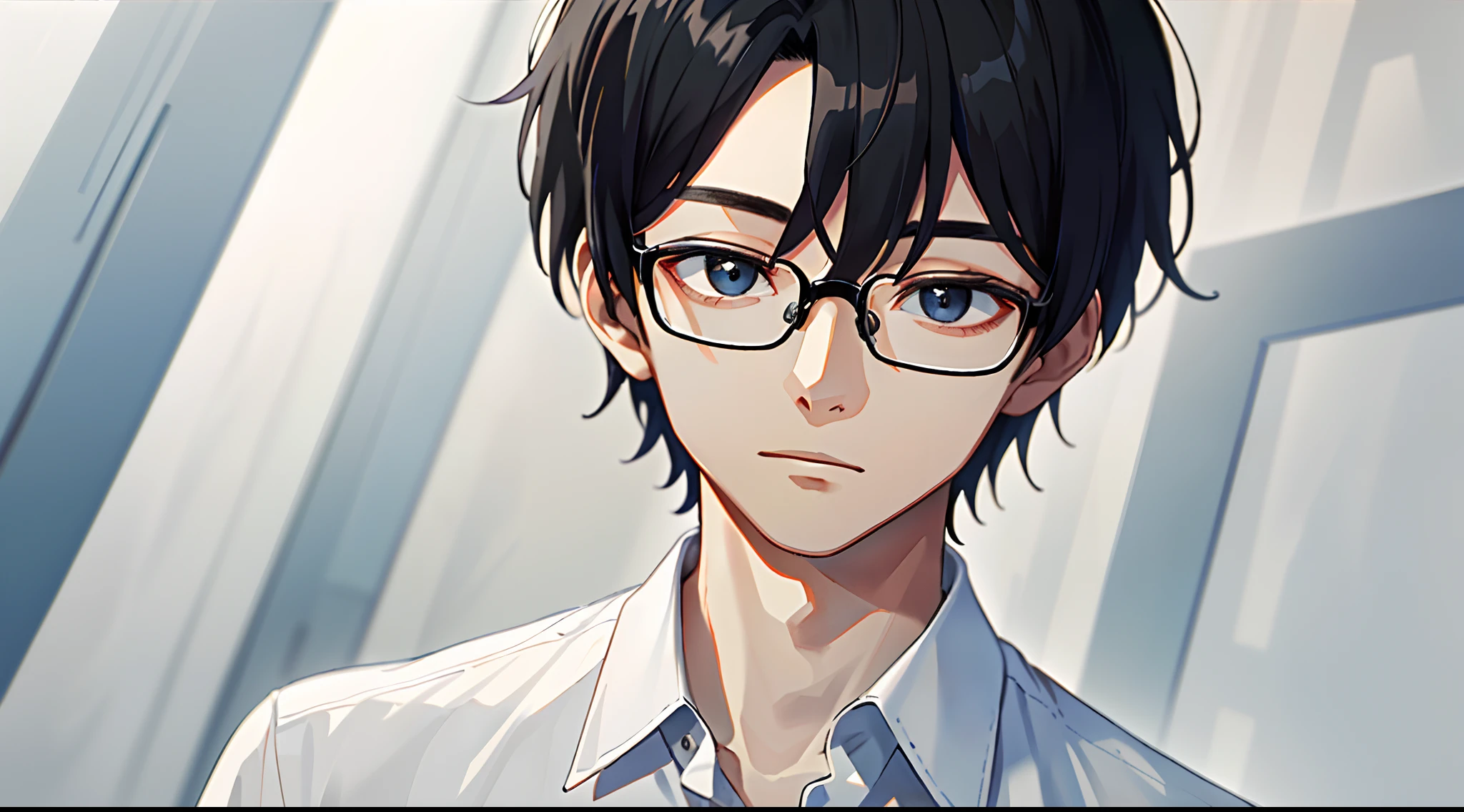 ((masterpiece、top-quality、ultra-definition、high-detail))、One young man、Short black hair、radiant eyes、、25-years old、White shirt、Beautiful skins、eye glasses
