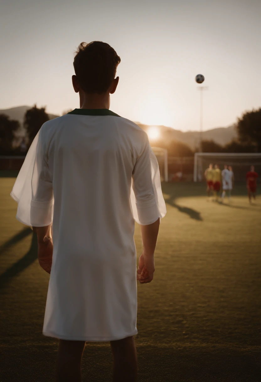 un amanecer en un campo de futbol, donde se vean los aficionados vestidos con batas blancas y atrezzo de medico