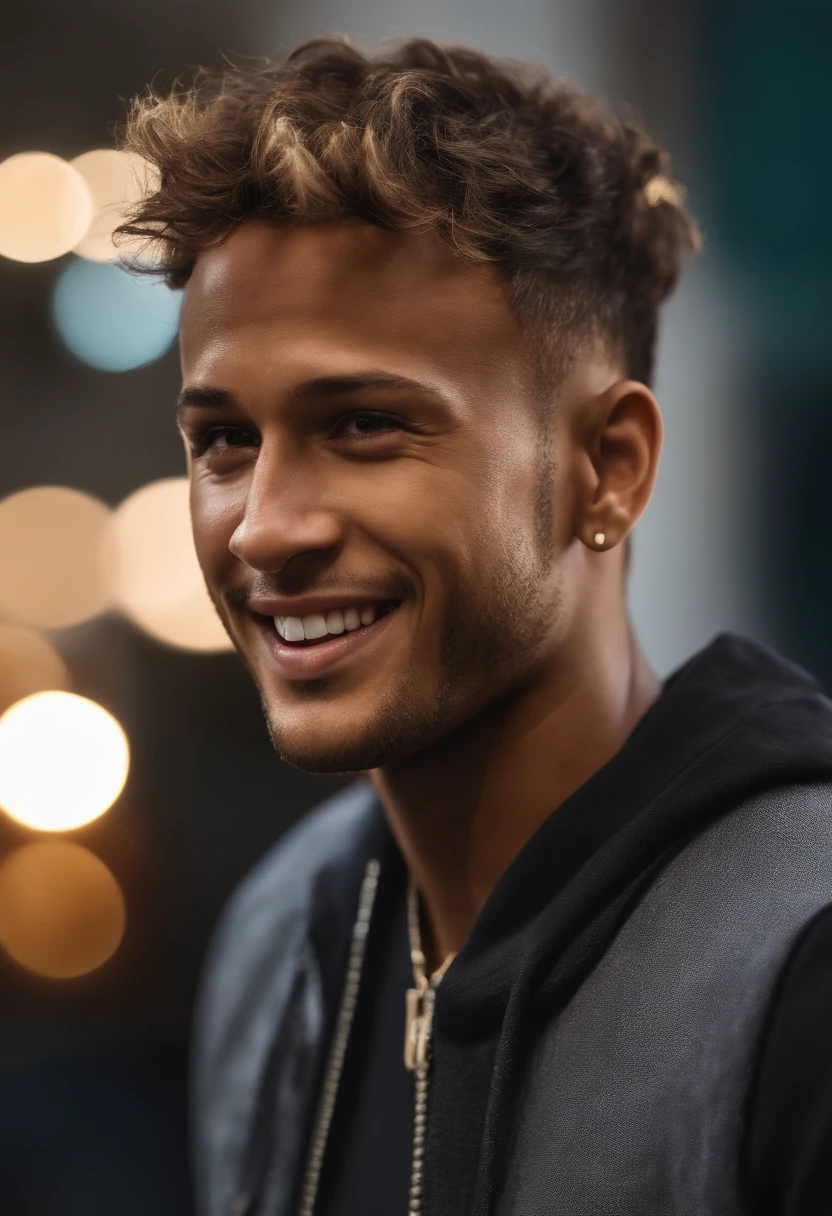 Cinematic soft lighting illuminates NEYMAR JR with stunning, Ultra-realistic details,Foto de corpo inteiro da frente,Pretty appearance,messy brown short hair,Olhos claros de mel,Sorriso encantador perfeito,Sexy Criado,Homem Quente,insanamente bonita,That's the trend of ArtStation。Octane is the perfect tool to capture the softest details of this 16k photographic masterpiece。