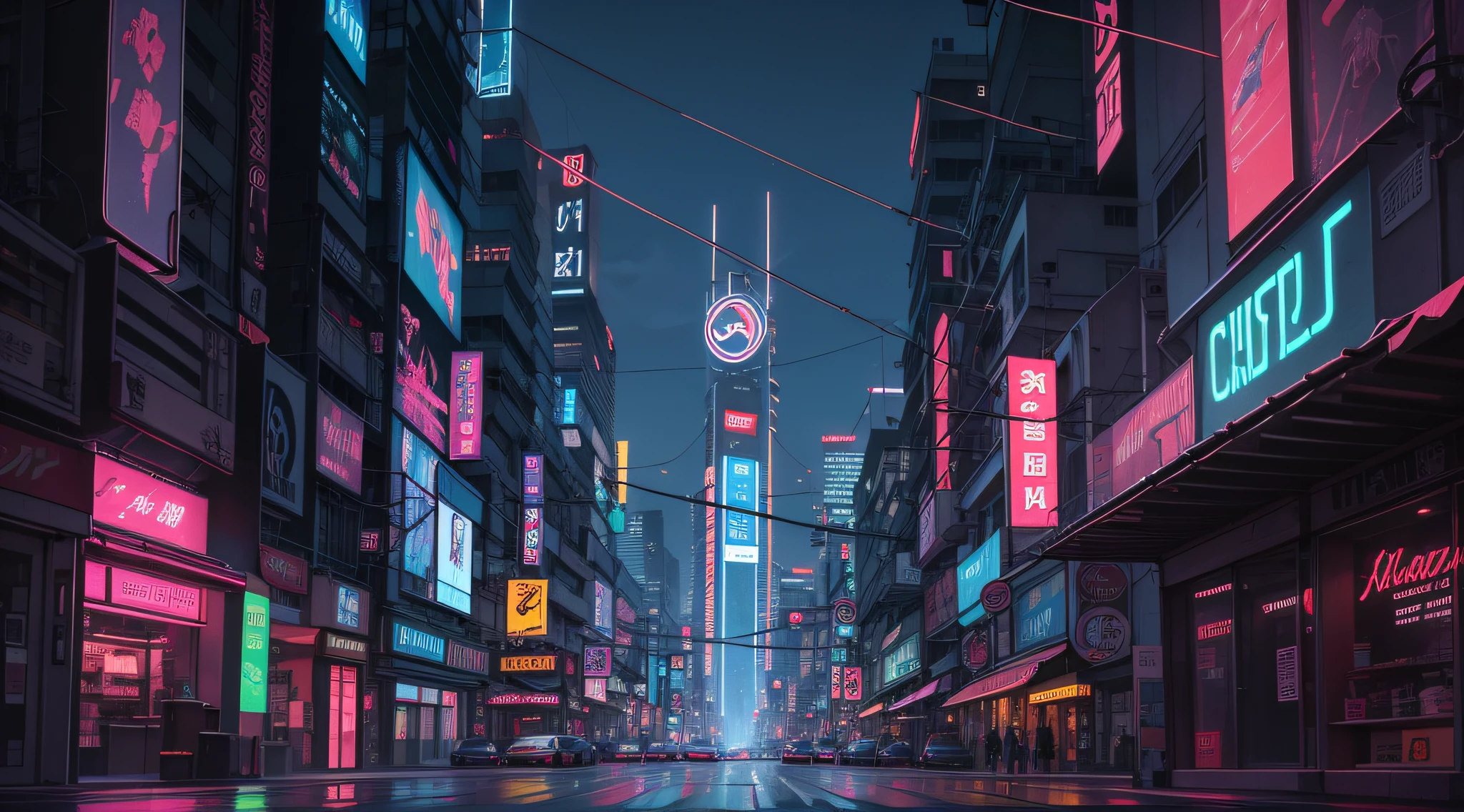 linhas abstratas finas, Image of a crossroads in the city at night, Neon City is far from in the background, neon city, Fundo Cyberpunk, cinematic neon matte painting, Cyberpunk Luzes Neon, Neon cityscape background, Cidade Vaporwave, fundo da rua da cidade cyberpunk, City Neon Lights Midnight, fundo cyberpunk cidade, cyber neon lights, aesthetic cyberpunk