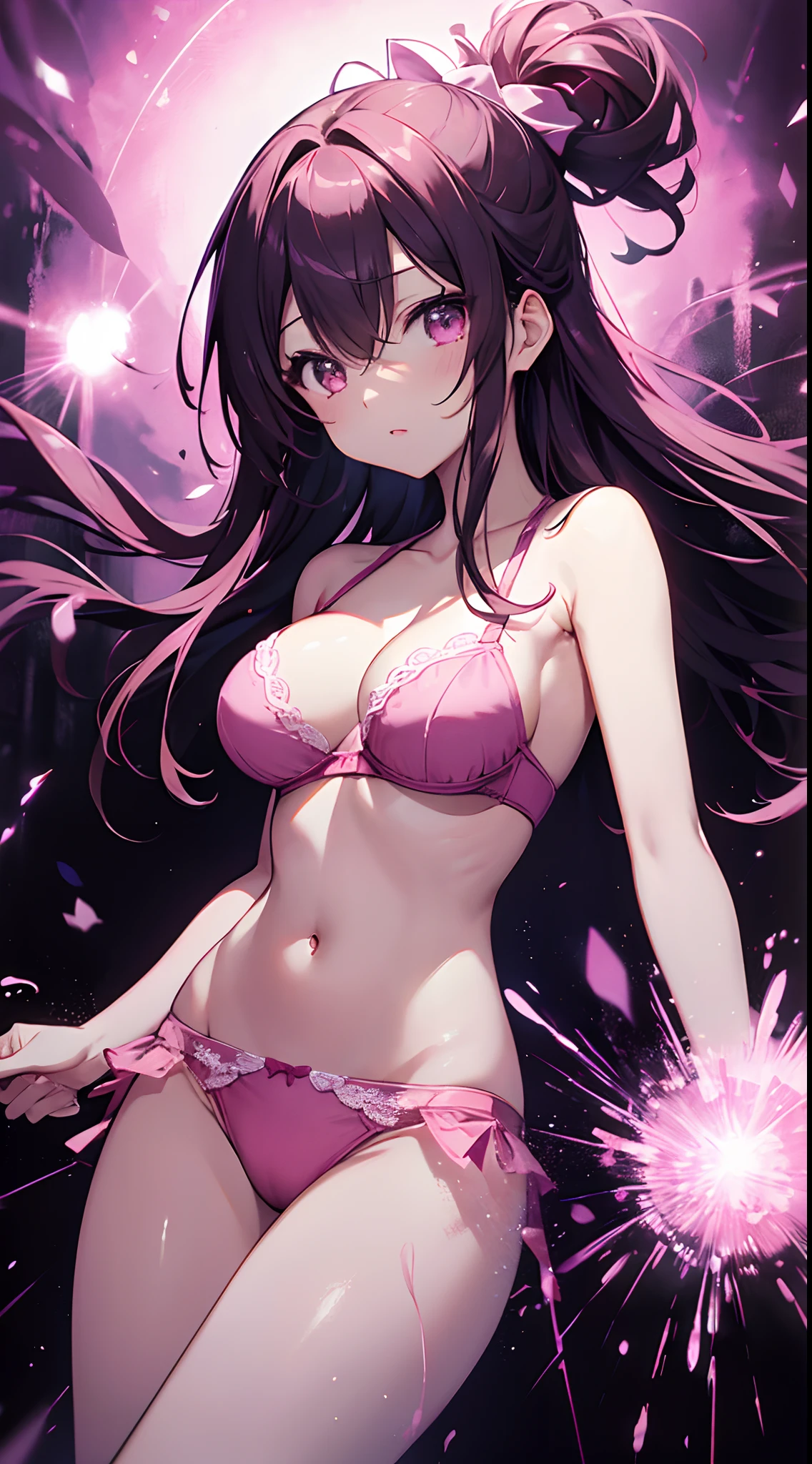Kurumi Tokisaki, A MILF, Pink Panties, Pink bra, HD lighting and darkness )<=(Spectacular image quality)Dark atmosphere with bright particles of light(Many effects of the background)D,Beautiful and perfect legs, Clean and perfect hands