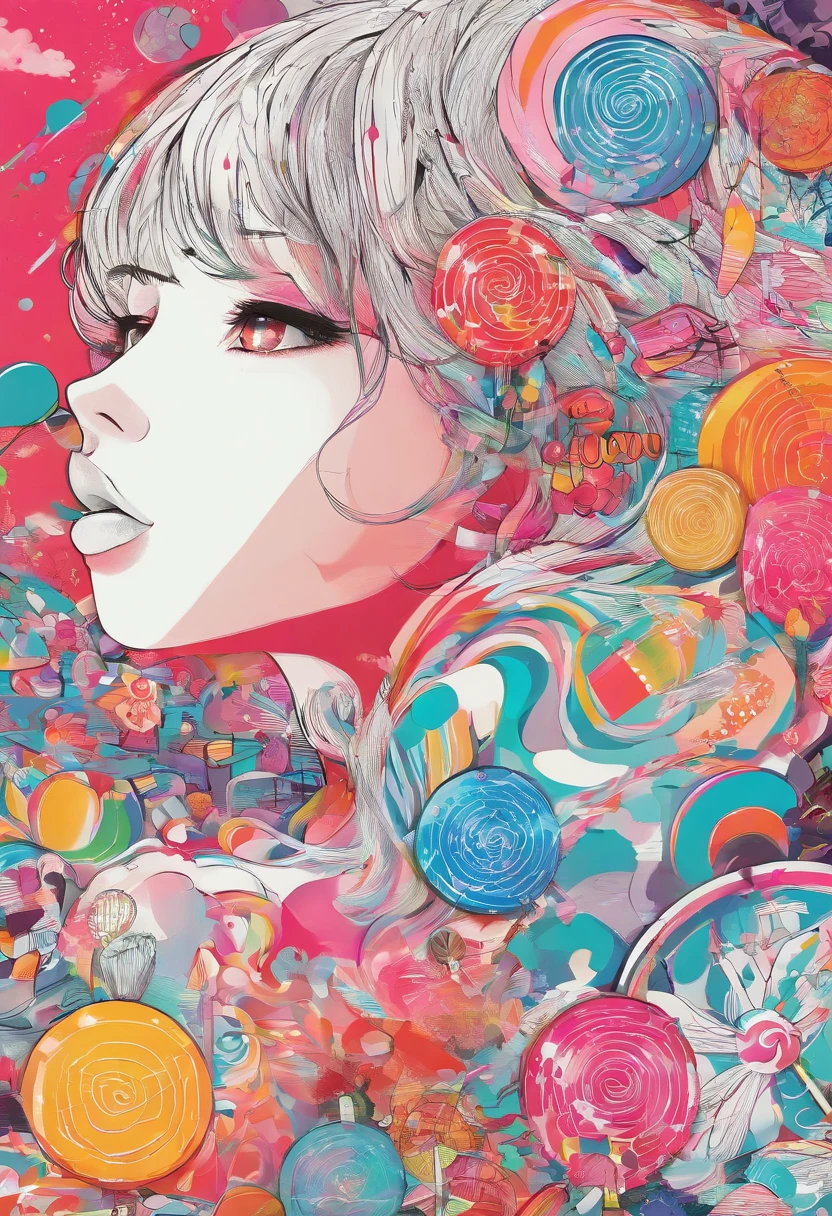 Create an image with a beautiful lollipop, sucks and plastered underneath