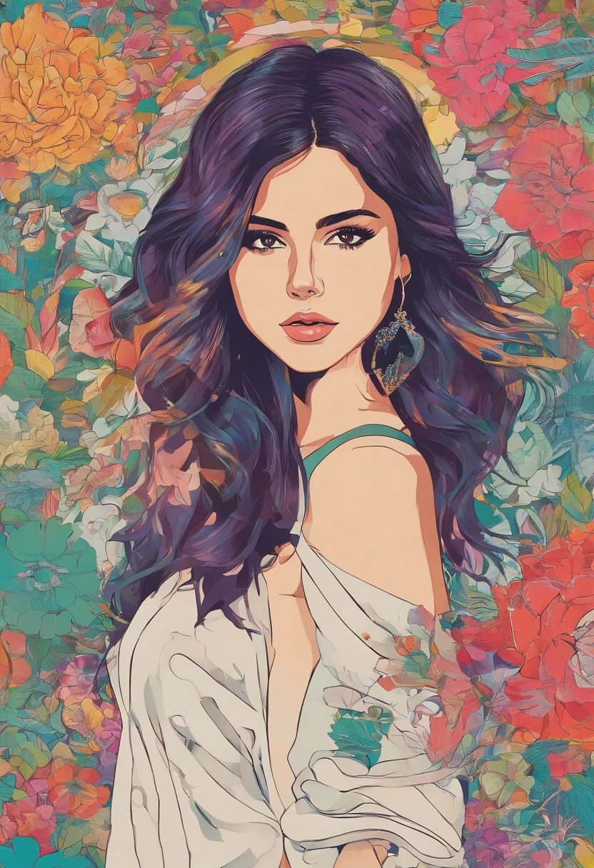 Una mujer, ((Selena Gomez)) pose sexy, cuerpo sexy, cuerpo bien definido, Cuerpo detallado, alta calidad, Obra maestra, 4k, Acostada en una camilla de masaje, Foto desde arriba, aceite de masaje frotado sobre el cuerpo, aceite de masaje frotado sobre los senos