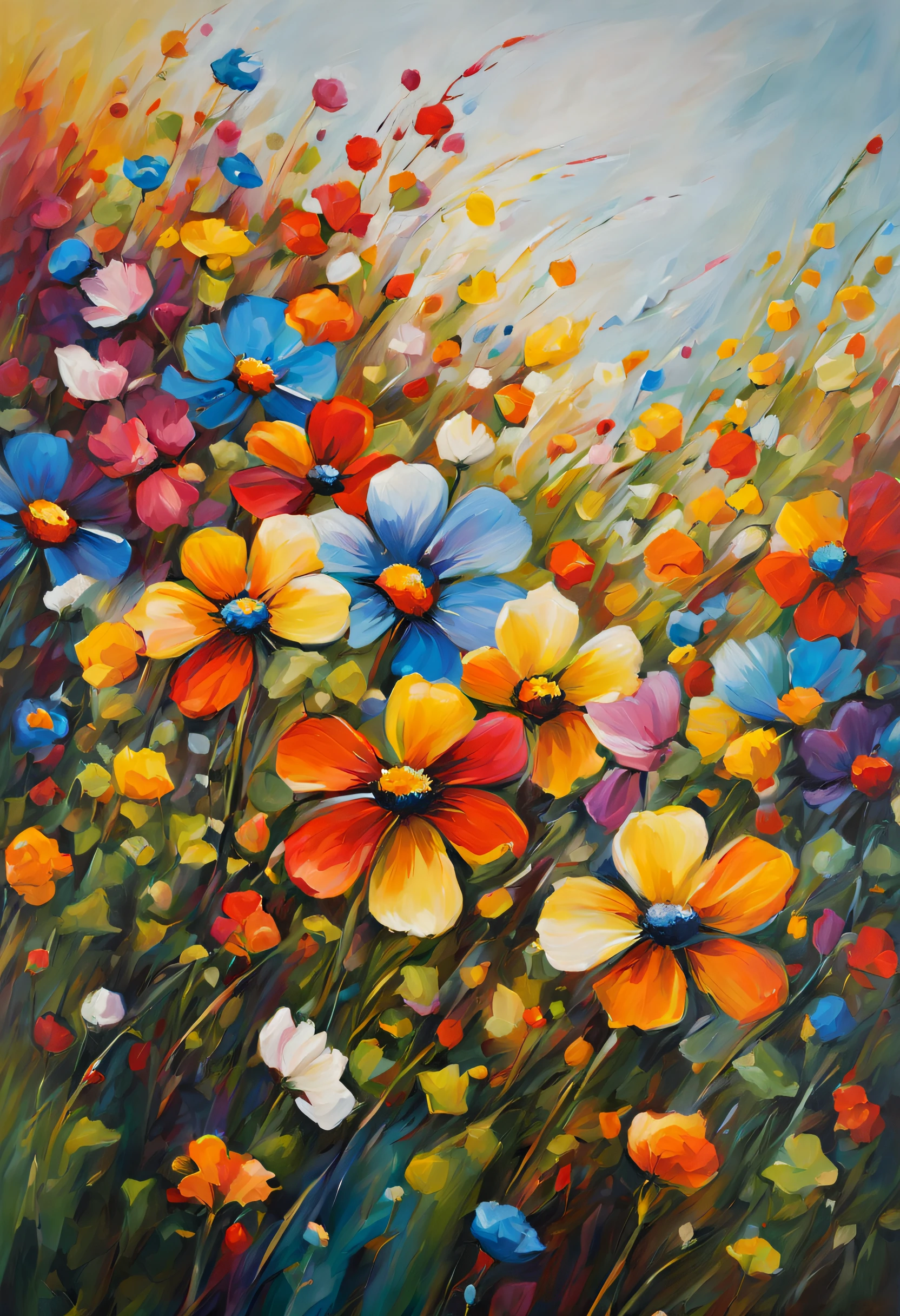 Flowers in Field: Oil Painting of Canvas Abstract Colorful Flowers, Painting Flowers, Painting Floral Wall Art, bright color