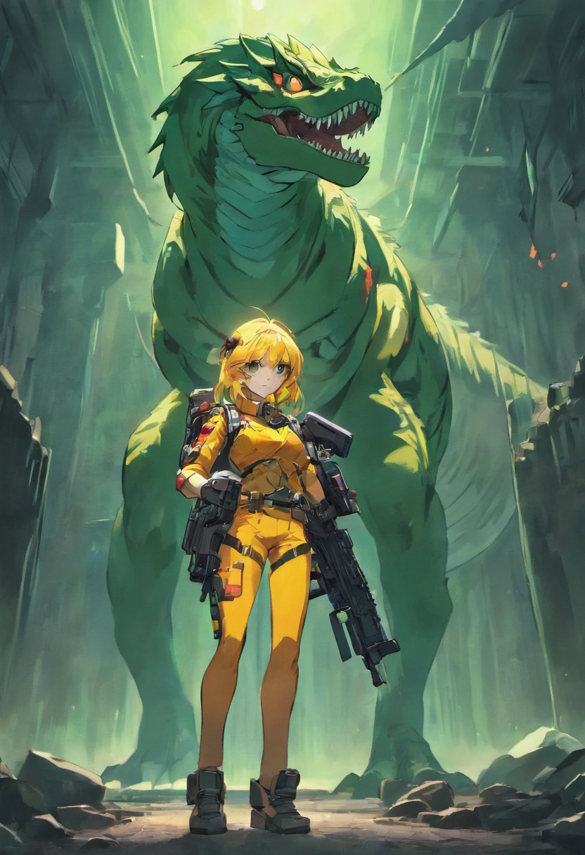 Humanoid velociraptor,Holding a machine gun, cold colors, fierce expressions, battle scenes, big dynamics, story pictures