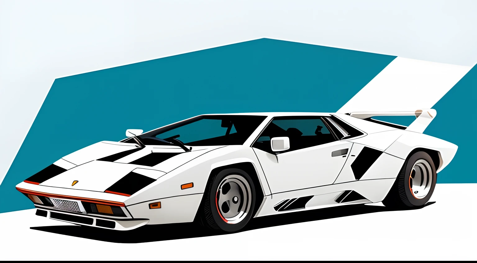 artwork of t-shirt graphic design, flat design of one retro, retro Lamborghini Countach, colourful shades, highly detailed clean, vector image, photorealistic masterpiece, professional photography, simple sunrise backdrop, flat white background, isometric, vibrant vector ((white background))
