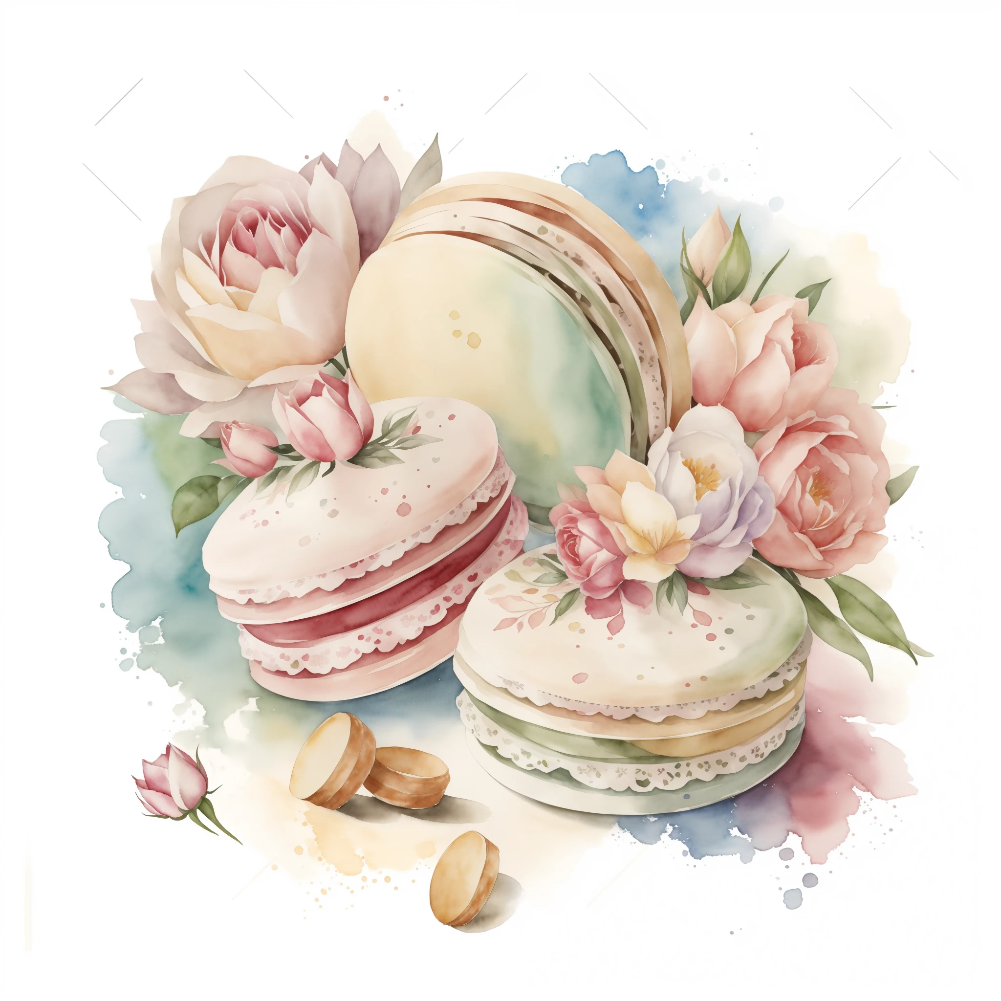 watercolor pattern of beautiful flowers, Rosette, Plantas de videira, , Cores calmas em #3b4195 fundo colorido. Textura do papel aquarela.