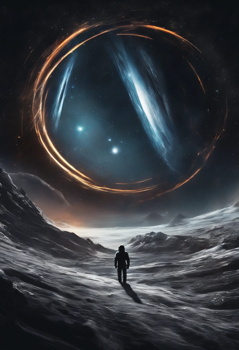 En Interstellar, An astronaut travels through a black hole in an interstellar universe,((Obra maestra)),(La mejor calidad)),Magnificent spatial image scene