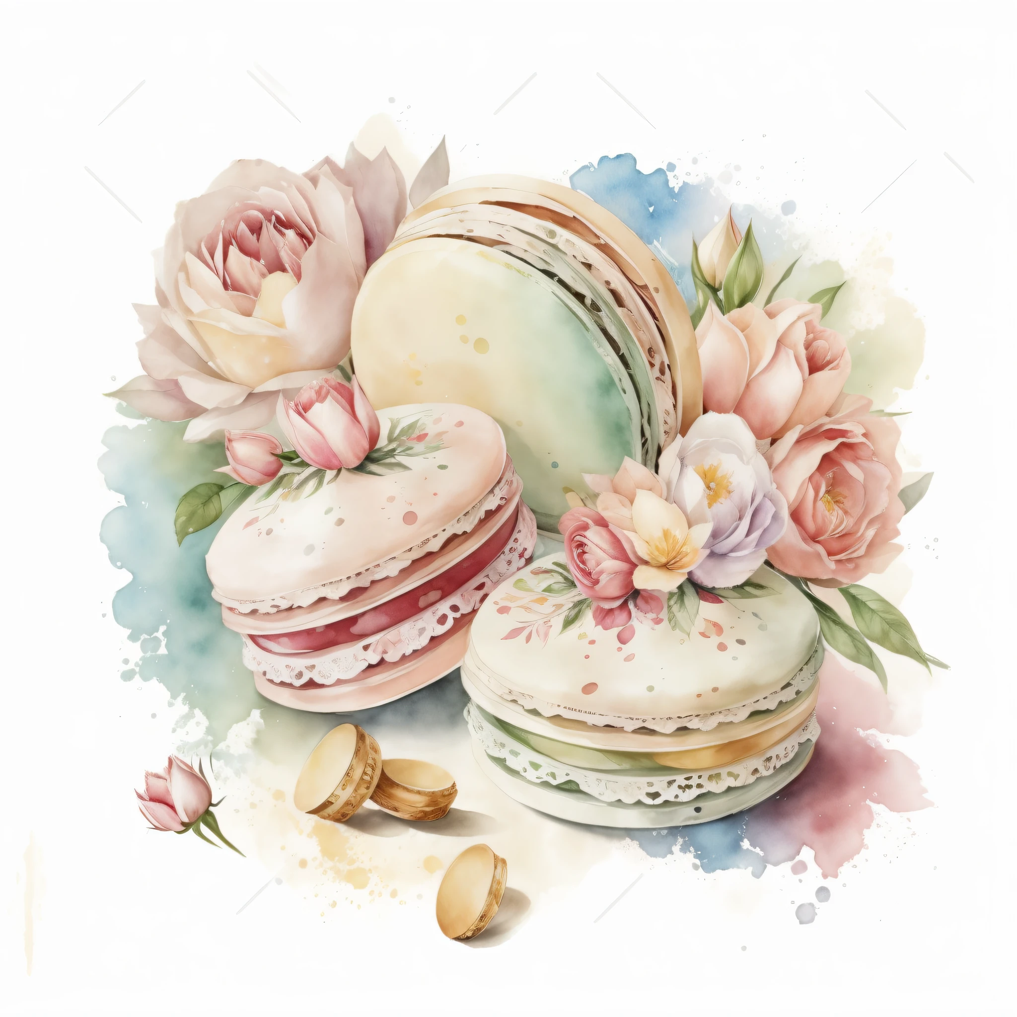 watercolor pattern of beautiful flowers, Rosette, Plantas de videira, , Cores calmas em #3b4195 fundo colorido. Textura do papel aquarela.