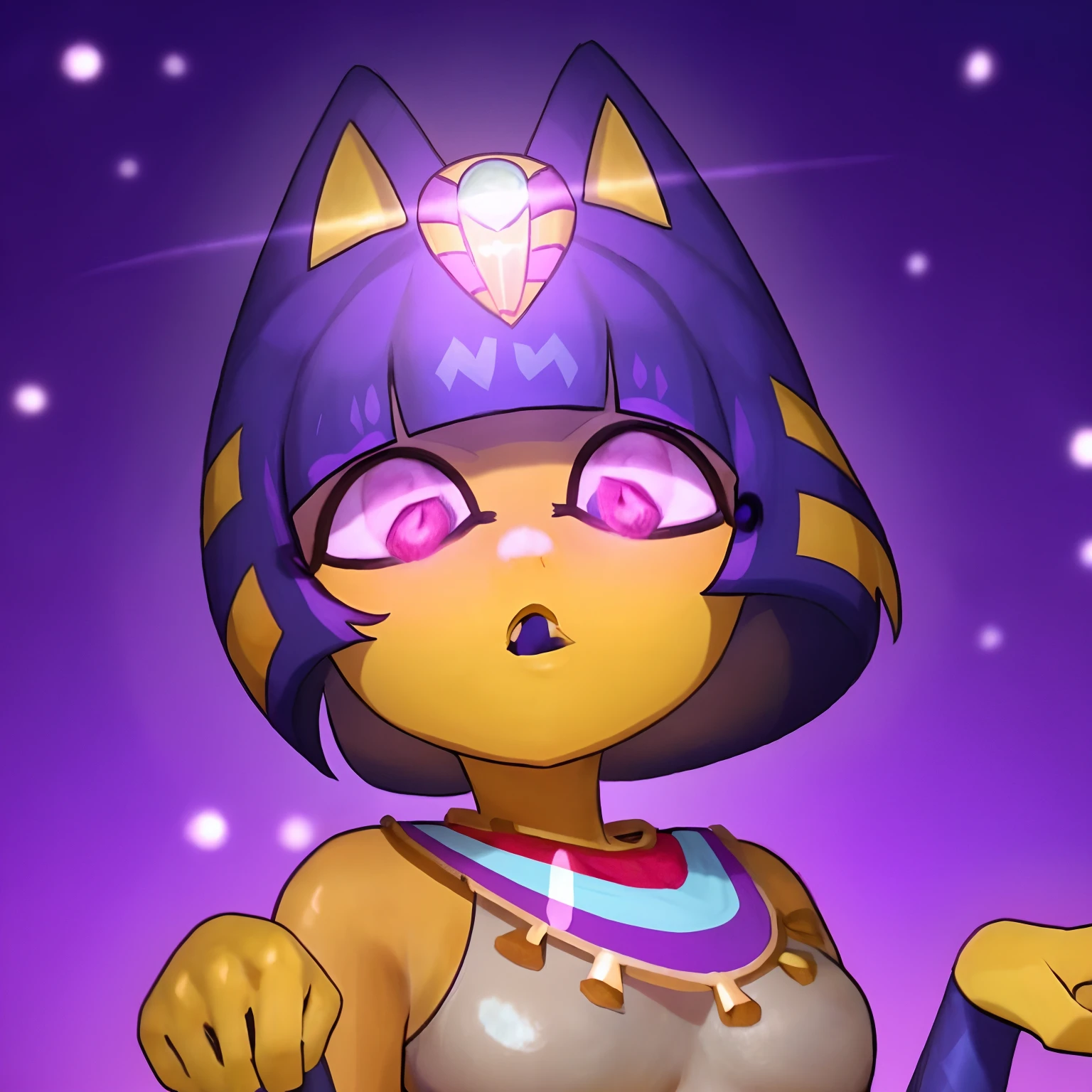 Ankha from animal crossing, anthro, beautiful girl, full body, attractive body, slim beautiful body, attractive beautiful face,  small chest, ultra hd, hdr,  intricate detail, masterpiece, 8k, nsfw, in the style of slugbox, pastel colors , glowing colors, classic outfi, tits out, chibi, short, flat chest. Tiny boobs,