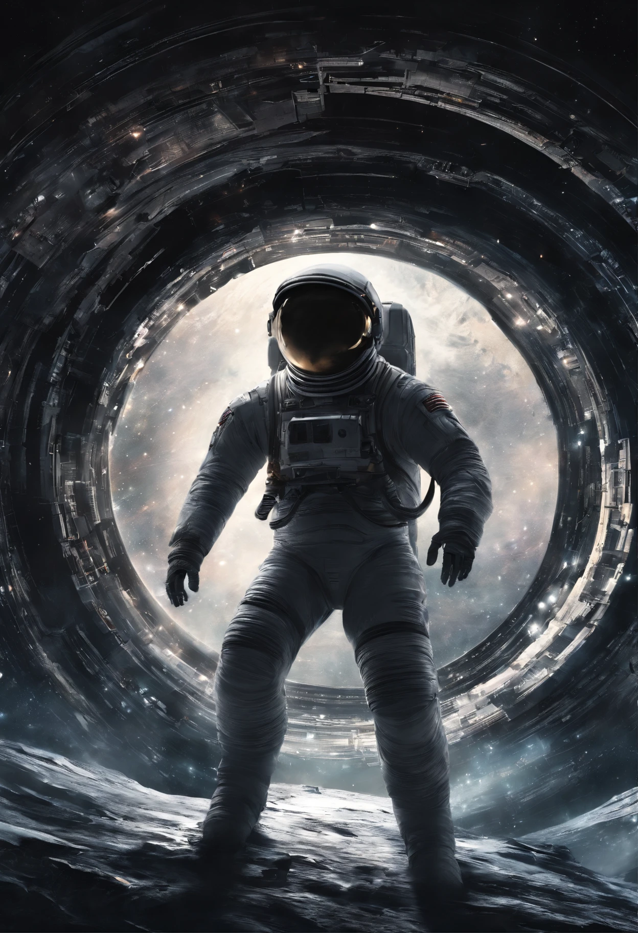 En Interstellar, An astronaut travels through a black hole in an interstellar universe,((Obra maestra)),(La mejor calidad)),Magnificent spatial image scene