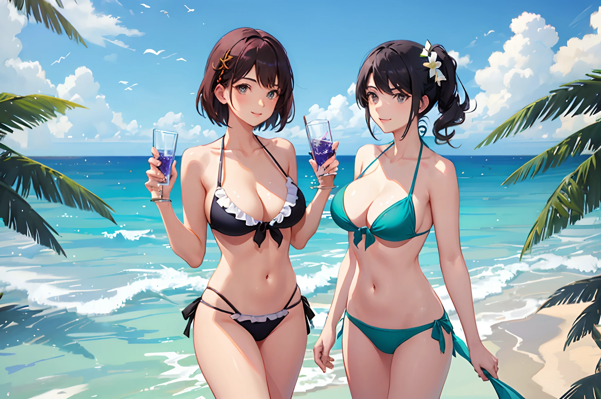 Two friends in bikinis