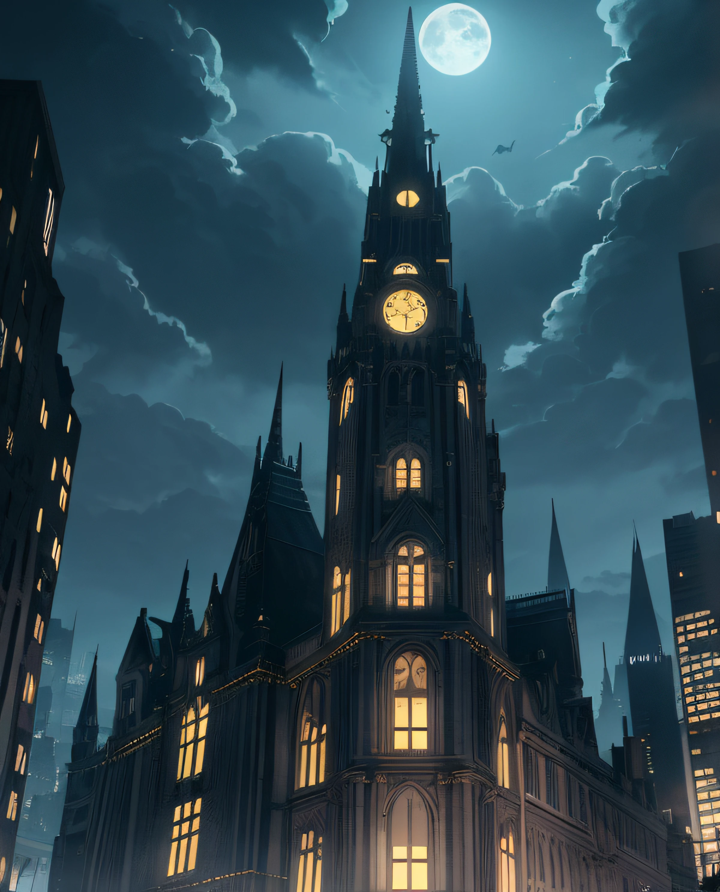 This wallpaper captures the essence of Batman's home in the dark night, set against the backdrop of a yellow, bright, and shiny moon in the sky. The scene showcases the iconic Bat-Signal illuminating the Gotham City skyline, emphasizing Batman's eternal vigilance. The wallpaper features a panoramic view of Gotham City, with towering skyscrapers casting long shadows across the streets. The cityscape is bathed in a deep blue hue, creating an atmosphere of mystery and suspense. The moon, positioned prominently in the upper part of the wallpaper, shines brightly, casting a warm yellow glow over the entire scene. In the foreground, Batman's home, Wayne Manor, stands as an imposing silhouette against the night sky. The manor's Gothic architecture adds an air of grandeur and darkness to the composition. The mansion's windows emit a soft glow, hinting at the presence of Batman's secret lair, the Batcave. To enhance the dramatic effect, rain clouds gather over the city, reflecting the moon's radiant light. Raindrops fall gently, adding texture and movement to the wallpaper. The Bat-Signal, projected high into the night sky, cuts through the darkness, symbolizing Batman's commitment to protecting Gotham City from evil forces. Overall, this wallpaper captures the dichotomy between light and darkness, highlighting the eternal struggle between good and evil. It serves as a reminder of Batman's unwavering dedication to justice, even in the darkest of nights.