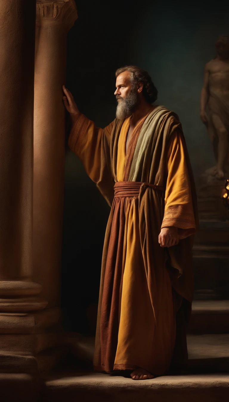 The apostle Paul looked at the screen, Long clothes, religion, Ultra photo realsisim