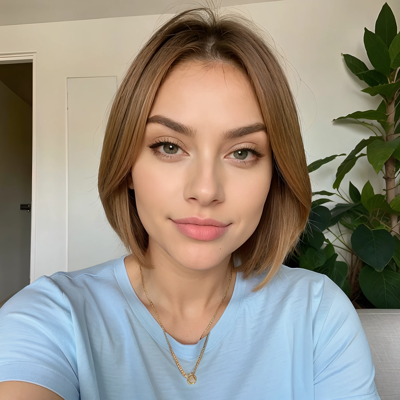 1 mulher, Cabelos longos e ondulados, olhos castanhos escuros, seios muito grandes, Seios 40b, com blusa branca, biting lips, sensual