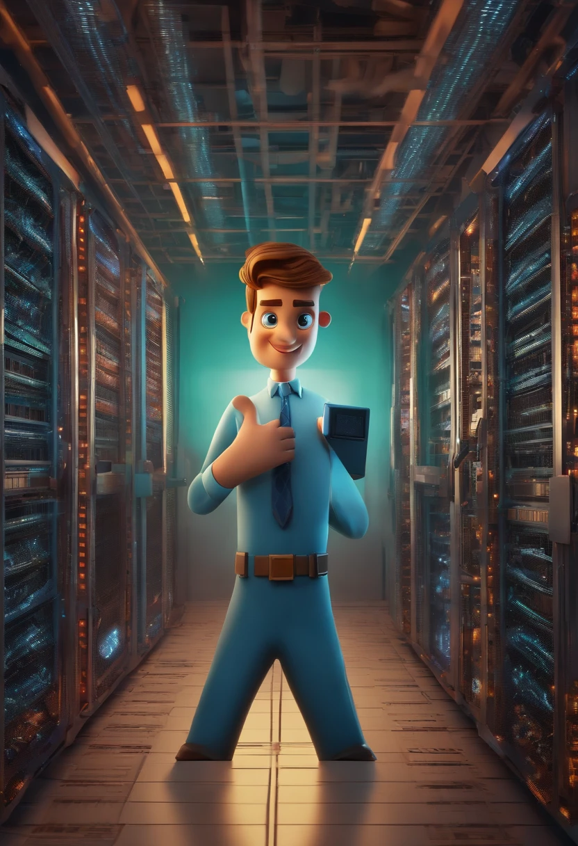 Generate Realistic Image of IT Technician, with expression of concern resolving software problems, Network issues or funny requests from users.