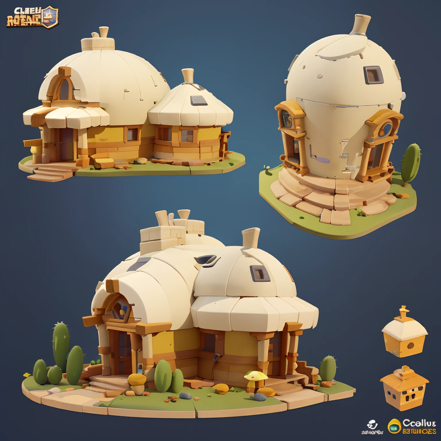 Game architectural design, Cartoony,Cactus House，The cactus matches the architecture，casual game style, Cactus architecture,C4D，closeup cleavage，tmasterpiece，super detailing，best qualtiy