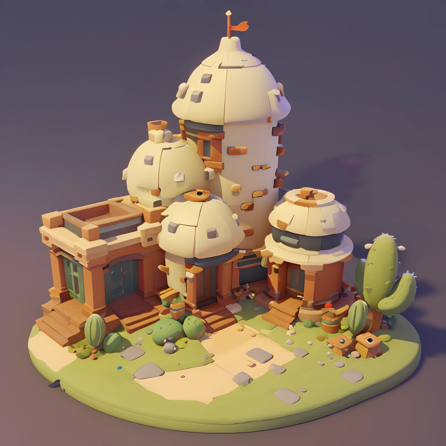 Game architectural design, Cartoony,Cactus House，The cactus matches the architecture，casual game style, Cactus architecture,C4D，closeup cleavage，tmasterpiece，super detailing，best qualtiy