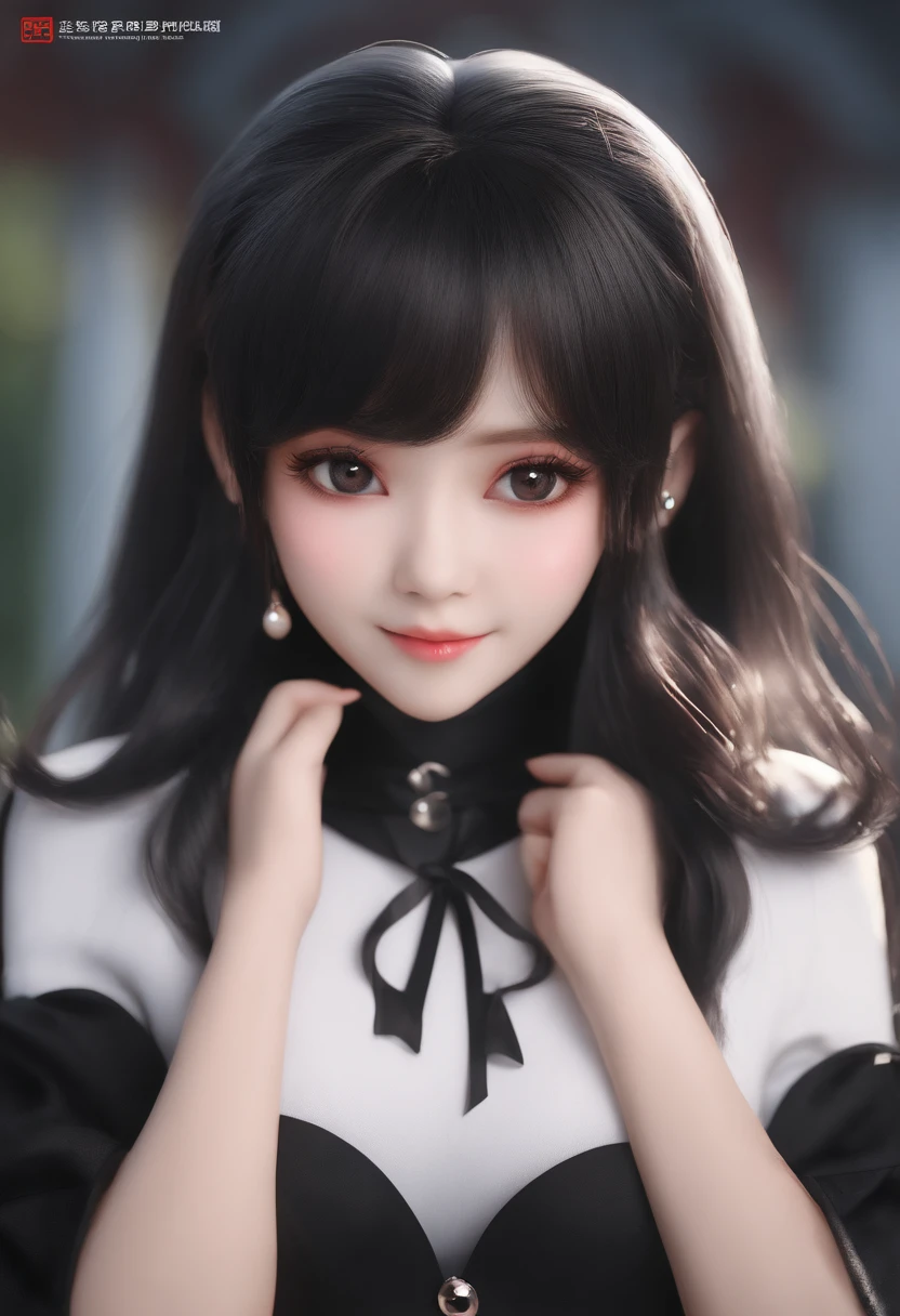 black hair, hair bobbles, wince, longeyelashes, solid circle eyes, fake animal ears, light smile, ear blush, fang, Surrealism, drop shadow, anaglyph, stereogram, tachi-e, pov, atmospheric perspective, 8k, super detail, ccurate, best quality