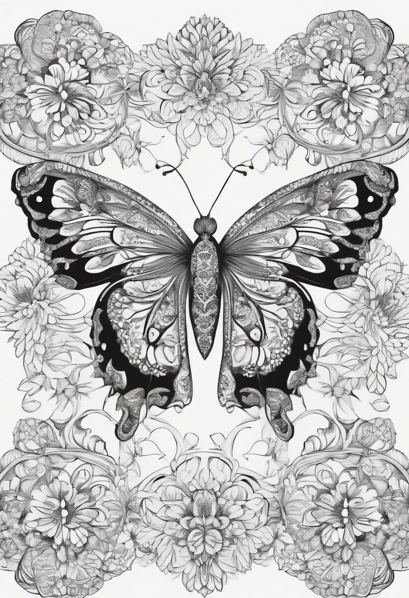 Mandala for coloring, flowers and buterfly, A4