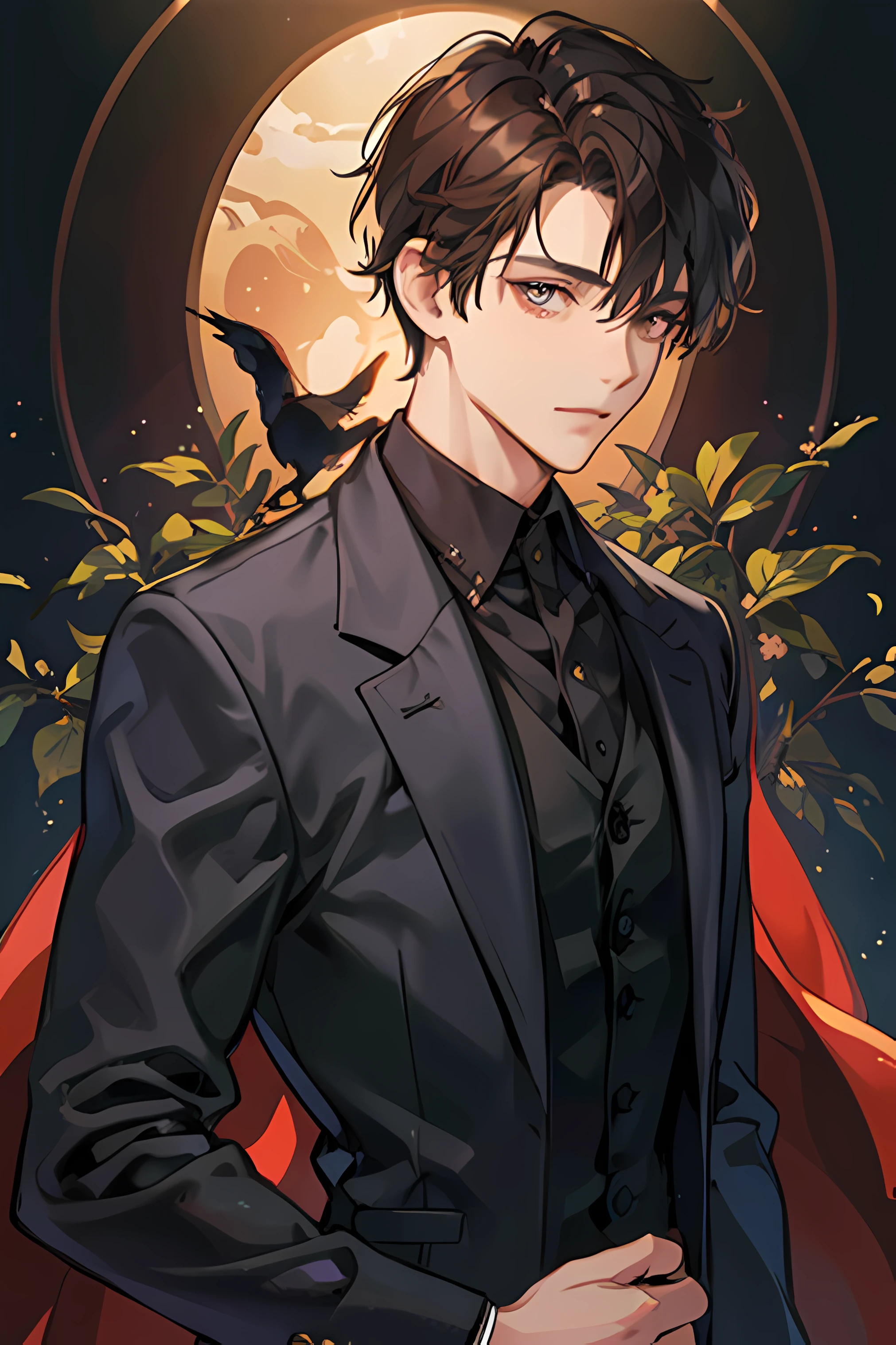 A man with brown hair in a black dress suit. Has dark circles around his eyes.