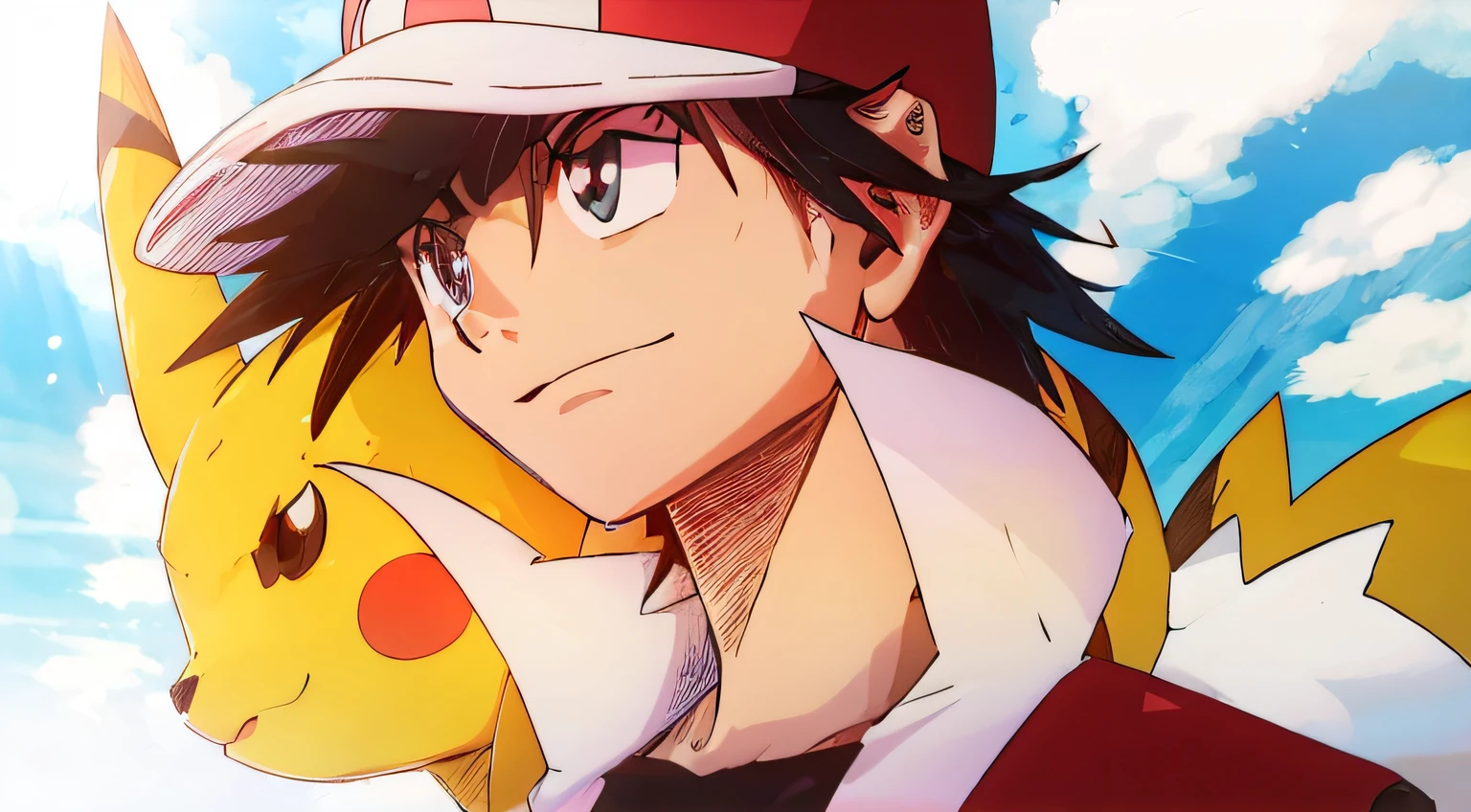 vermelho, Pokémon,Animes, Pikachu behind, Pokémon Anime, olhos vermelhos