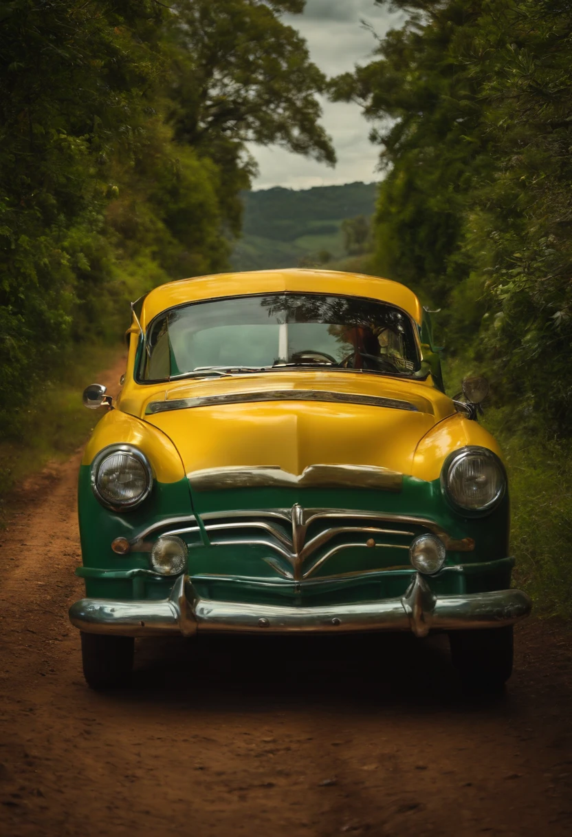 O carro das amigas quebrando no meio de uma estrada rural, with the hood open.