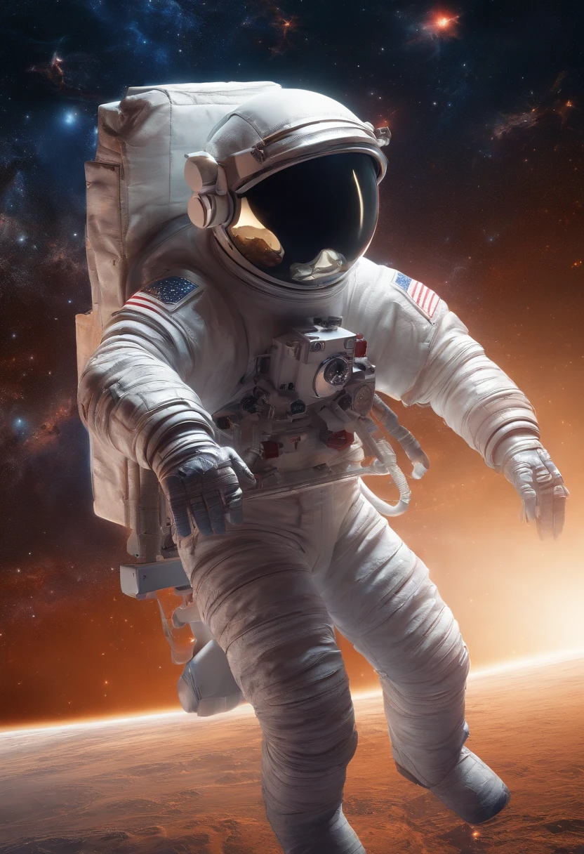 An astronaut holding up a horse in space