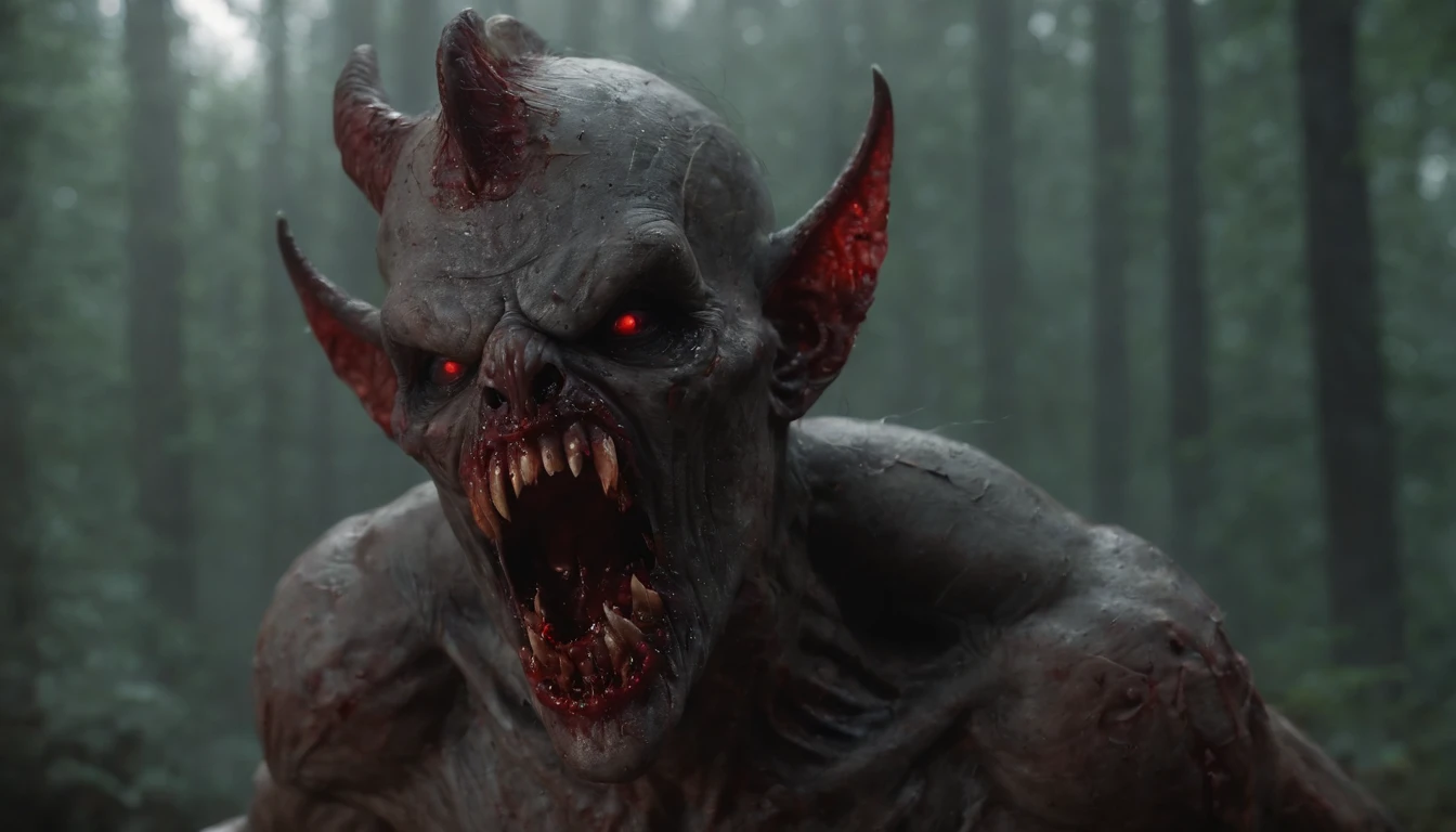 A demonic creature with a bloody face and a bloody head, carnificina, Sci - Horror Art of Fiction, Science fiction horror art, inspirado em Aleksi Briclot, Presas da carnificina, arte de fantasia de terror, Directed by: Aleksi Briclot, arte conceitual de terror, veneno, Arte de fantasia e terror, Detailed illustration of 4K horror, demonic creature, arte de terror de fantasia sombria