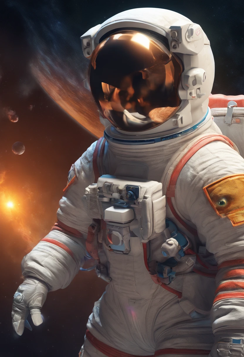 An astronaut carrying a toy horse on his back in space