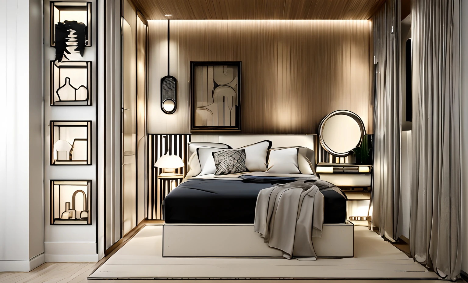 Bedroom Decoration Furniture Wood Rendering