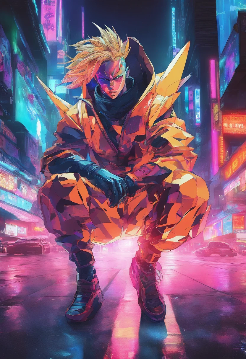 《dragonball z》Tips for cyberpunk style artwork in the world:
"Epic cyberpunk scenes in the Dragon Ball Z universe, (Best quality,4K,8K,A high resolution,Masterpiece:1.2), Super detailed characters with cyberpunk fashion. Mainly focuses on the powerful Super Saiyan Goku, Who has bright neon colored hair and rich blue eyes,Exudes an exhilarating aura. Around Goku, There are other Dragon Ball Z characters,Such as vegeta and tree trunks, Each of them moves on their bodies with a futuristic cybernetic boost, Such as luminous energy implants and advanced armor. The setting is set in a dystopian cityscape,Towering skyscrapers are covered in holographic ads, Flashing neon lights, and flying machines. The atmosphere is filled with a thick haze and a faint drizzle of acid rain. The colors are mainly dark and cool, Neon lights dot the otherwise gloomy city. The lighting is dramatic, Broken artificial beams of light cut through thick clouds, Cast long shadows on the gravel streets below. The overall style of the artwork should evoke a sense of mystery, grittiness, and fast-paced action.