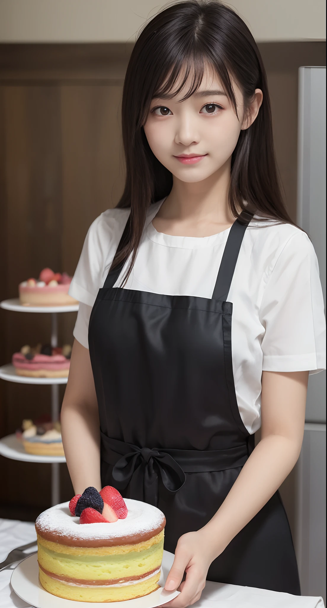 masterpiece, Highest quality, One girl, Hollow Eyes, Hollow, Maid(Naked Apron), smile,Large Breasts