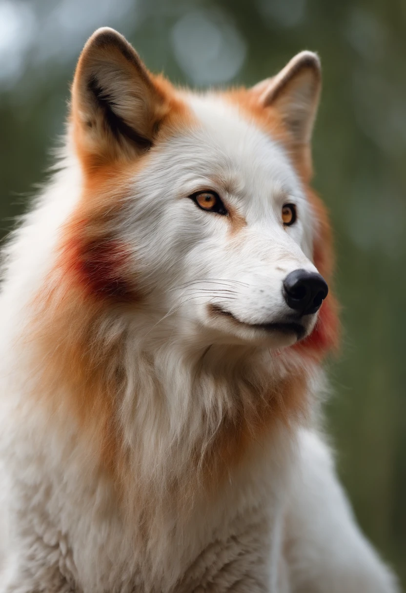Anthro, Wolf, (mehrfarbiges Fell, White-Red:1.3), ((Fuchsgesicht, rotes Haar, 大眼睛, White eyelids, gelbe Pupille, schlank:1.2) (Hart, ruhiger Gesichtsausdruck:1.2)), Abs, schlank, Klingeln)), (Korrekte Anatomie), A big cock, feet, longer fuselage, well-proportioned limbs,(realistisches Fell, Detaillierte Fellstruktur, beschriftet:1.3)), (natural lightting), fotorealistisch, hyperrealistisch, Ultradetailliert, Wald mit See