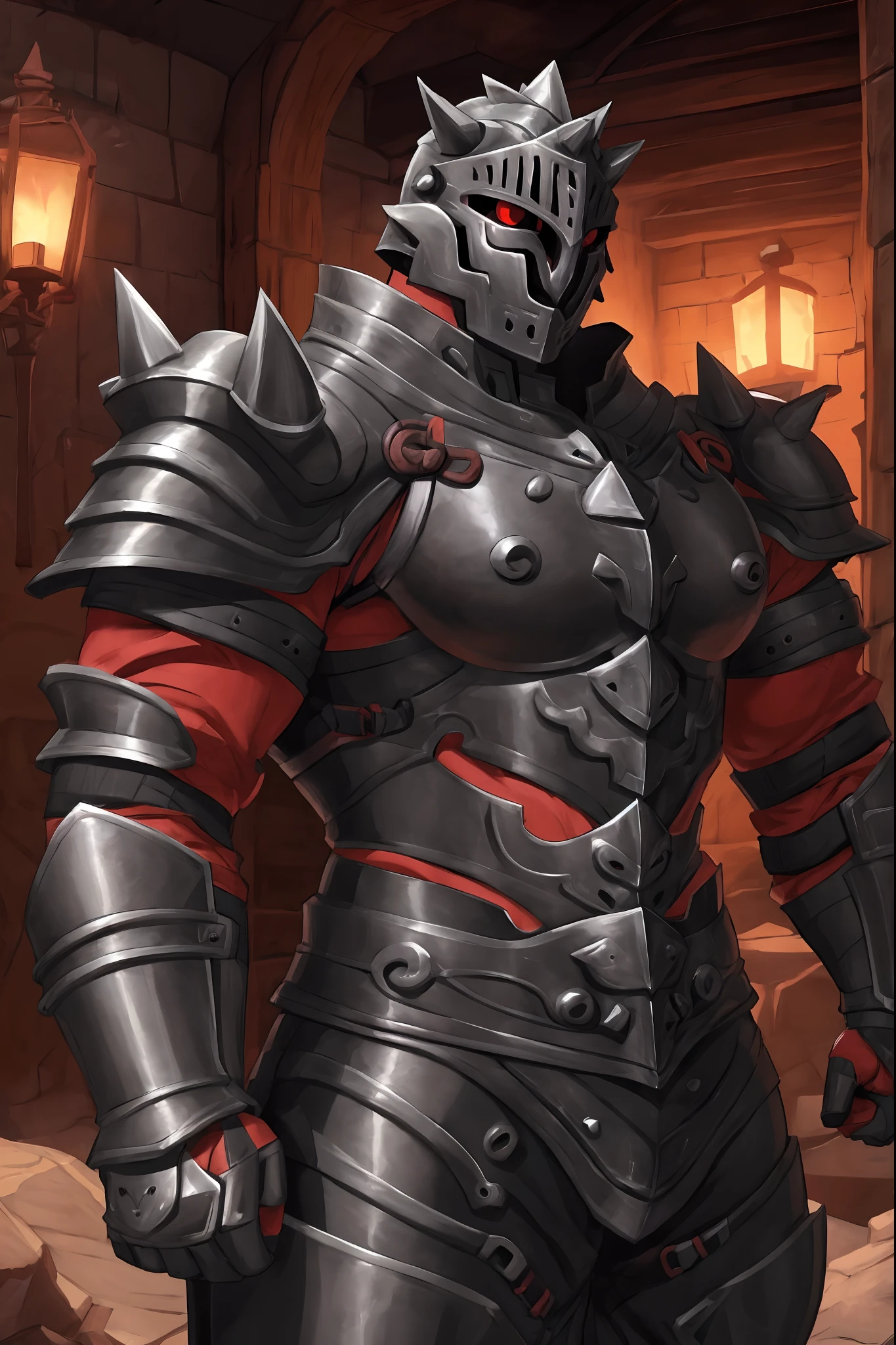 (best quality,ultra-detailed),surt,metal face(1.1),red eyes(1.1),armor(1.1),muscular male,tall,barbarian,pants pullover,full armor