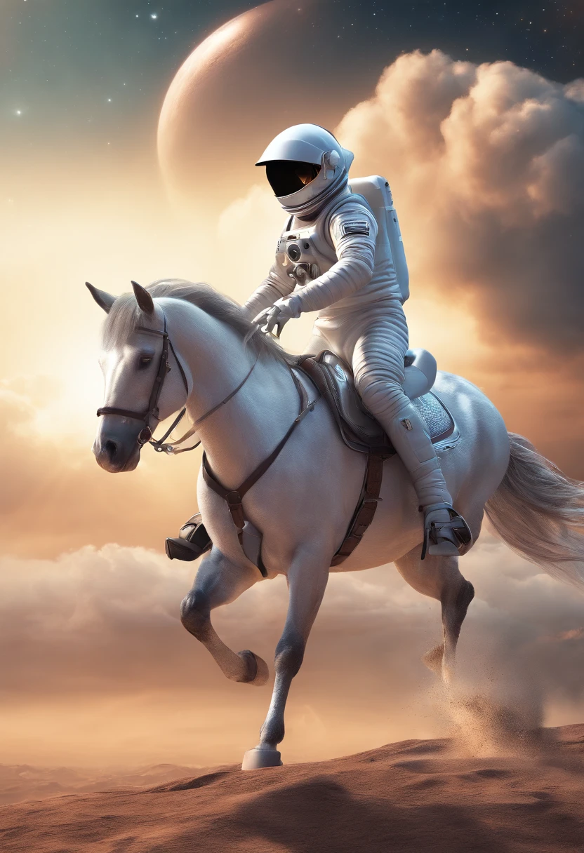 A horse riding an astronaut in a reversed dimensiom