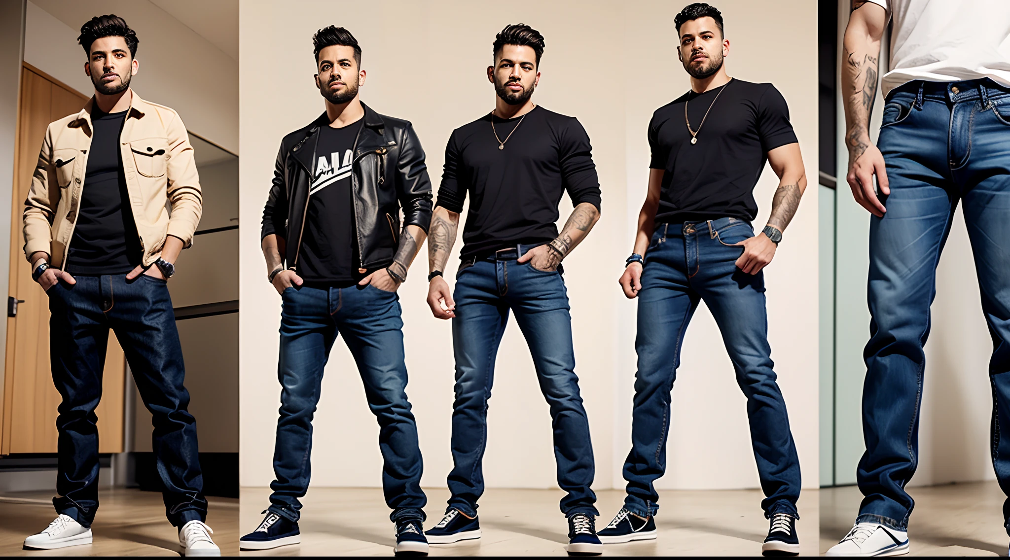 A digital illustration celebrating the diverse styles of men's jeans, from slim-fit to bootcut, presented in a dynamic composition that evokes the spirit of urban fashion.