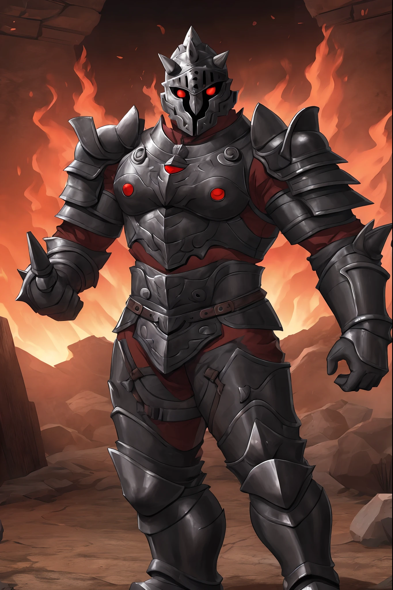 (best quality,ultra-detailed),surt,metal face(1.1),red eyes(1.1),armor(1.1),muscular male,tall,barbarian,pants pullover,full armor, full sentai armor , full armor, full body, boots