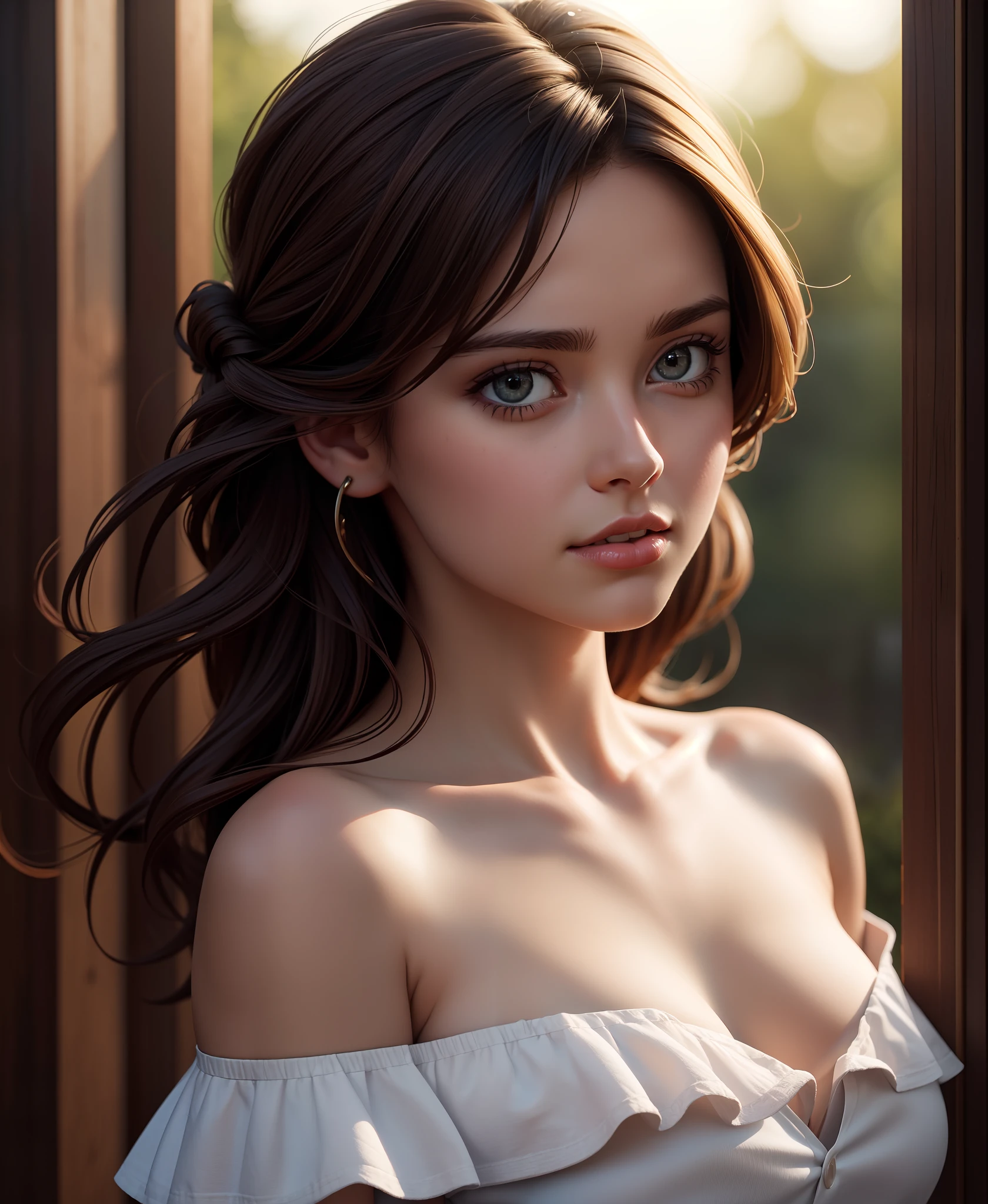 Best quality, masterpiece, ultra high res, (photorealistic:1.4), raw photo, 1girl, off shoulder, cinematic lighting