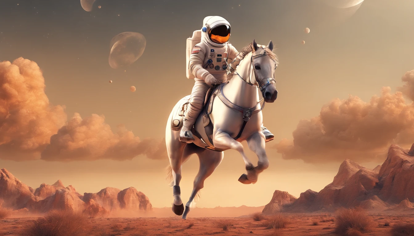 A horse riding an astronaut in a reversed dimensiom