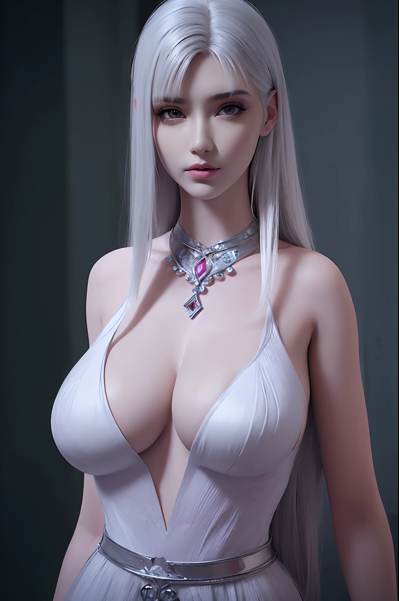 (hyperrealistic), (illustration), (high resolution), (8K), (extremely detailed), (best illustration), (beautiful detailed eyes), (best quality), (ultra-detailed), (masterpiece), (wallpaper), (photorealistic), (natural light), (rim lighting), (detailed face), (high detailed realistic skin texture), (anatomically correct), (solo), (1 girl), (high detailed realistic hair), (heterochromic eyes), (detailed eyes), (sparkling eyes), (realistic big breasts:1.5), (exposed breasts:1.35), (long legs), (slender abs), (dynamic pose), (closed tiny mouth:1.3), nsfw, concentrated expression.
